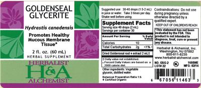 Photo of the Herbalist & Alchemist Goldenseal Glycerite label