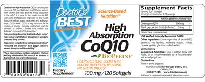 Photo of the Doctor's Best High Absorption CoQ10 100 mg label