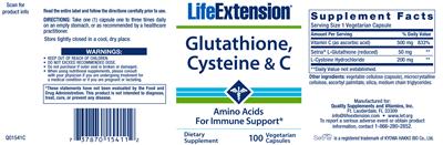 Photo of the Life Extension Glutathione, Cysteine & C label