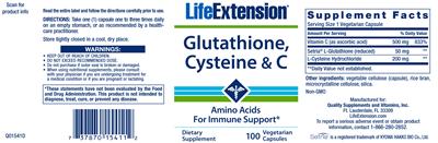 Photo of the Life Extension Glutathione, Cysteine & C label