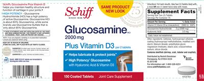 Photo of the Schiff Glucosamine HCl 1500 mg Plus Vitamin D3 label