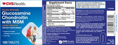 Photo of the CVS Health Double Strength Glucosamine Chondroitin With MSM label