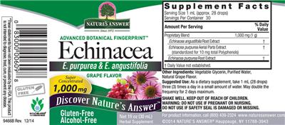 Photo of the Nature's Answer Echinacea 1,000 mg Grape Flavor label