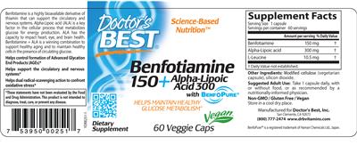 Photo of the Doctor's Best Benfotiamine 150+ Alpha-Lipoic Acid 300 label