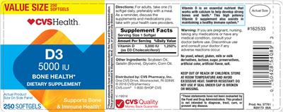 Photo of the CVS Health D3 5000 IU label