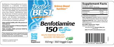 Photo of the Doctor's Best Benfotiamine 150 label