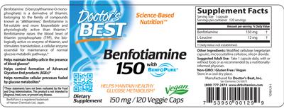 Photo of the Doctor's Best Benfotiamine 150 label