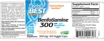 Photo of the Doctor's Best Benfotiamine 300 label