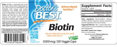 Photo of the Doctor's Best Biotin 5000 mcg label