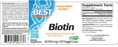 Photo of the Doctor's Best Biotin 10000 mcg label