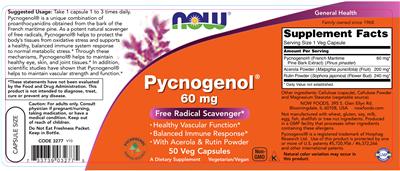 Photo of the NOW Pycnogenol 60 mg label