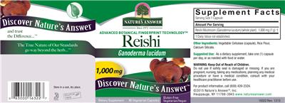 Photo of the Nature's Answer Reishi 1,000 mg label