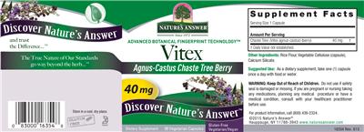 Photo of the Nature's Answer Vitex 40 mg label