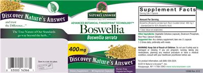 Photo of the Nature's Answer Boswellia 400 mg label