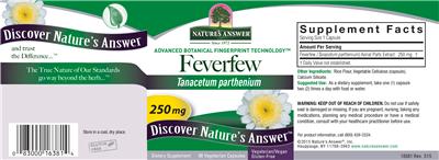 Photo of the Nature's Answer Feverfew 250 mg label