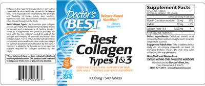 Photo of the Doctor's Best Best Collagen Types 1 & 3 label