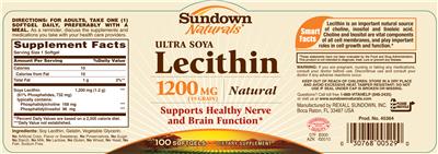 Photo of the Sundown Naturals Ultra Soya Lecithin 1200 mg label