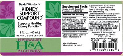Photo of the Herbalist & Alchemist David Winston's Kidney Support Compound label