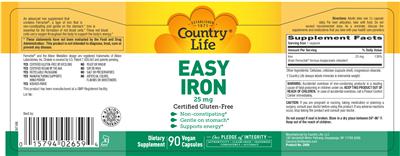 Photo of the Country Life Easy Iron 25 mg label
