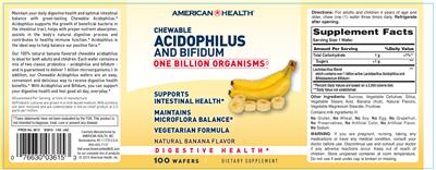 Label of Chewable Acidophilus And Bifidum Natural Banana Flavor