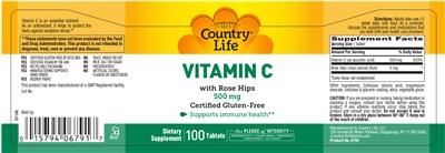 Photo of the Country Life Vitamin C 500 mg label