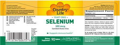 Photo of the Country Life Yeast-Free Selenium 100 mcg label