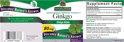 Photo of the Nature's Answer Ginkgo 80 mg label