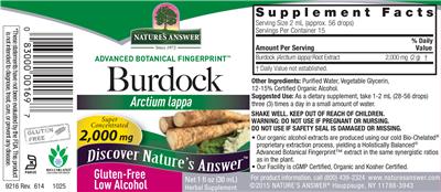 Photo of the Nature's Answer Burdock 2,000 mg label
