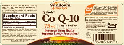 Photo of the Sundown Naturals Q-Sorb Co Q-10 75 mg label