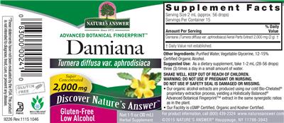 Photo of the Nature's Answer Damiana 2,000 mg label