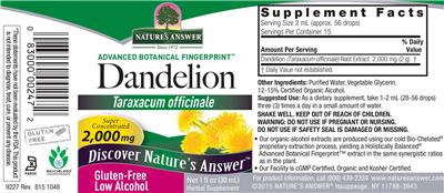 Photo of the Nature's Answer Dandelion 2,000 mg label