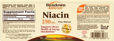 Photo of the Sundown Naturals Niacin 250 mg label