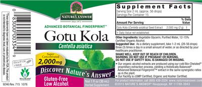 Photo of the Nature's Answer Gotu Kola 2,000 mg label