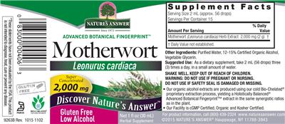 Photo of the Nature's Answer Motherwort 2,000 mg label