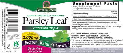 Photo of the Nature's Answer Parsley Leaf 2,000 mg label
