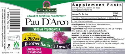 Photo of the Nature's Answer Pau D'Arco 2,000 mg label
