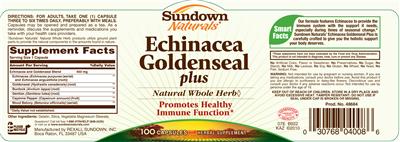 Photo of the Sundown Naturals Echinacea Goldenseal Plus label