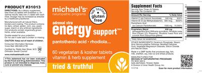 Photo of the Michael's Naturopathic Programs Energy Support label