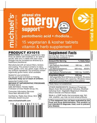 Photo of the Michael's Naturopathic Programs Adrenal Xtra Energy Support label