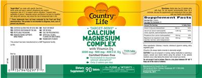 Photo of the Country Life Target-Mins Calcium Magnesium Complex With Vitamin D3 label