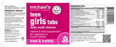 Photo of the Michael's Naturopathic Programs Teen Girls Tabs Daily Multi Vitamin label