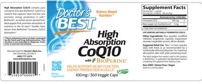 Photo of the Doctor's Best High Absorption CoQ10 label