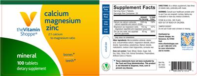 Photo of the The Vitamin Shoppe Calcium Magnesium Zinc label
