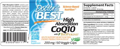 Photo of the Doctor's Best High Absorption CoQ10 With BioPerine 200 mg label