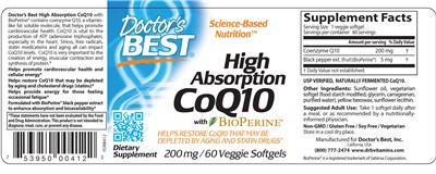 Photo of the Doctor's Best High Absorption CoQ10 200 mg label