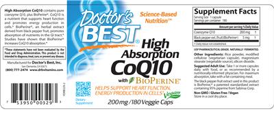 Photo of the Doctor's Best High Absorption CoQ10 200 mg label