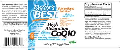 Photo of the Doctor's Best High Absorption CoQ10 400 mg label