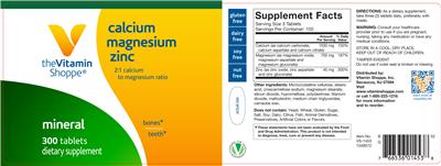 Photo of the The Vitamin Shoppe Calcium Magnesium Zinc label