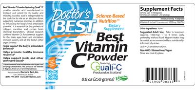 Photo of the Doctor's Best Best Vitamin C Powder label