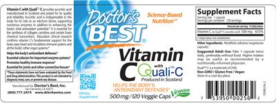 Photo of the Doctor's Best Vitamin C 500 mg label